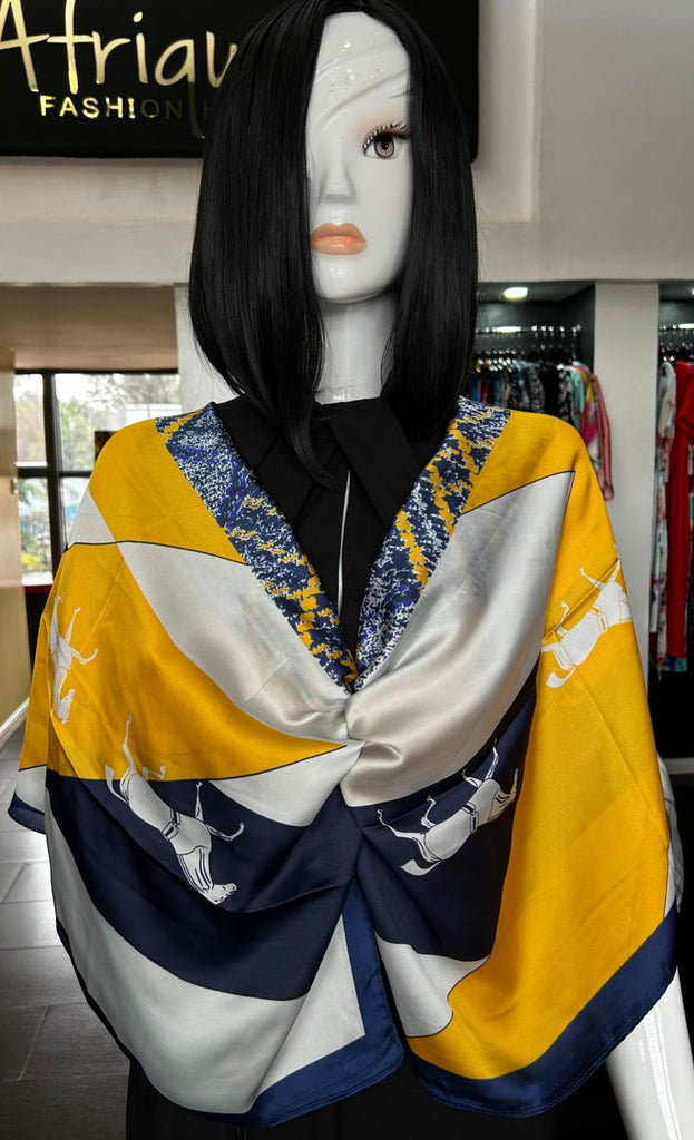 Navy yellow silk scarf
