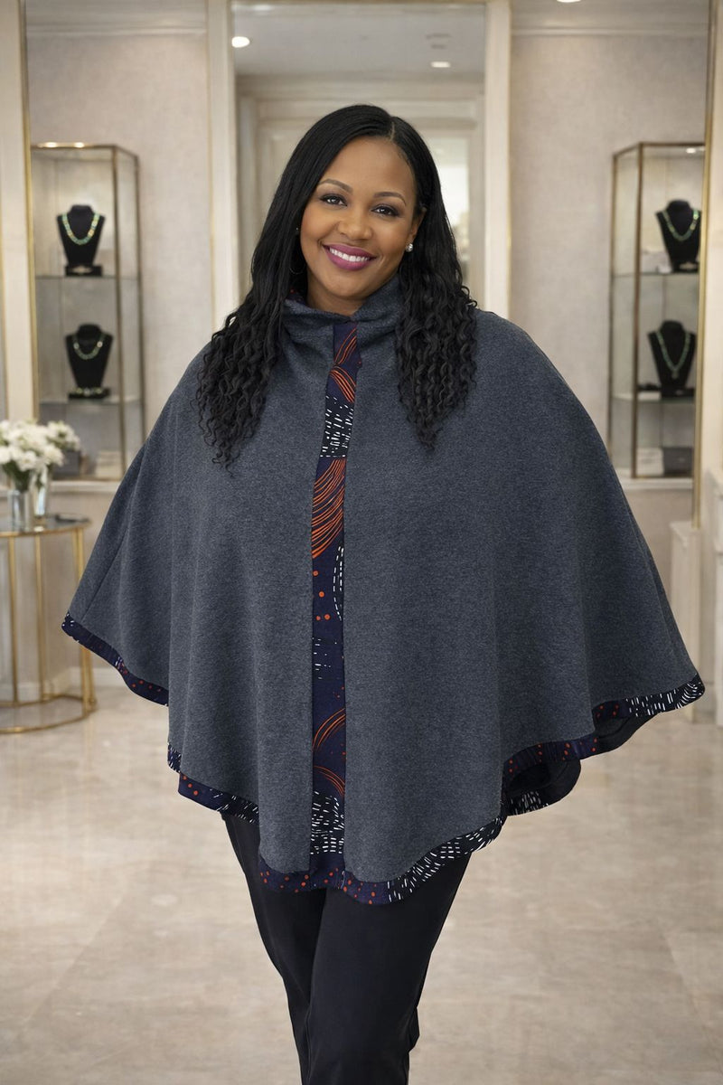 SA Dark Grey Hooded Poncho - Sarai Afrique