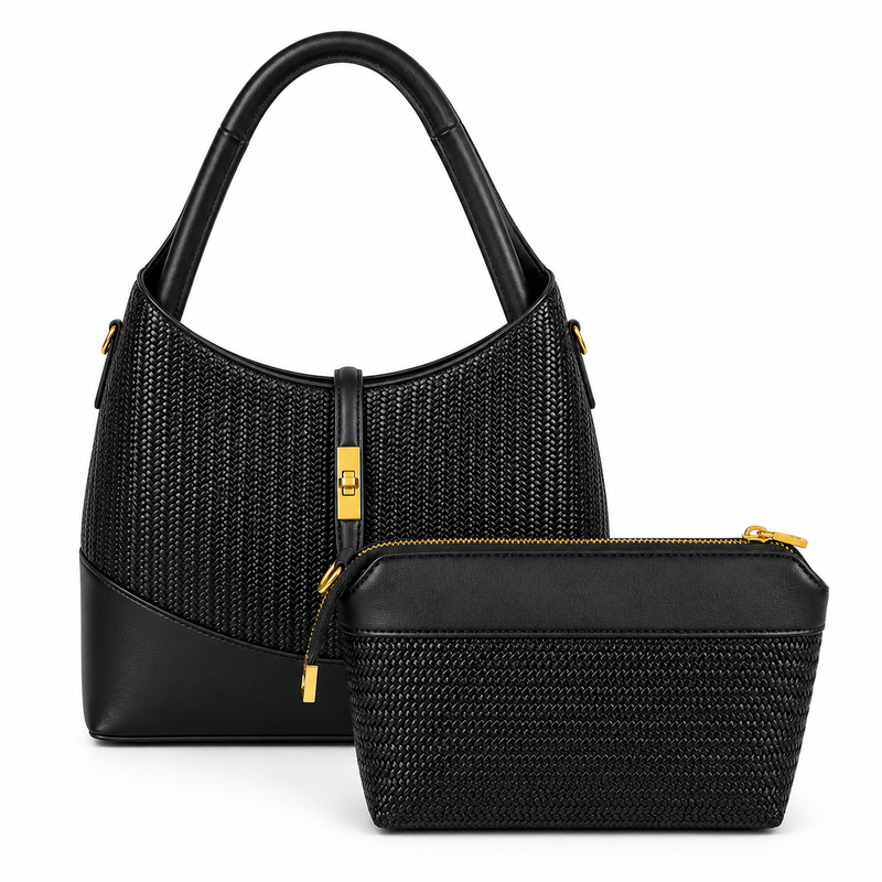 Woven tote bag-Black - Sarai Afrique