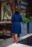 Navy blue gathered Aline dress