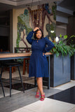 Navy blue gathered Aline dress