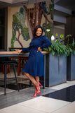 Navy blue gathered Aline dress