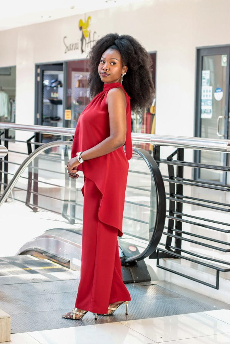 Halter Neck Set-Red(Pants)