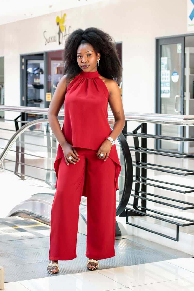 Halter Neck Set-Red(Pants)