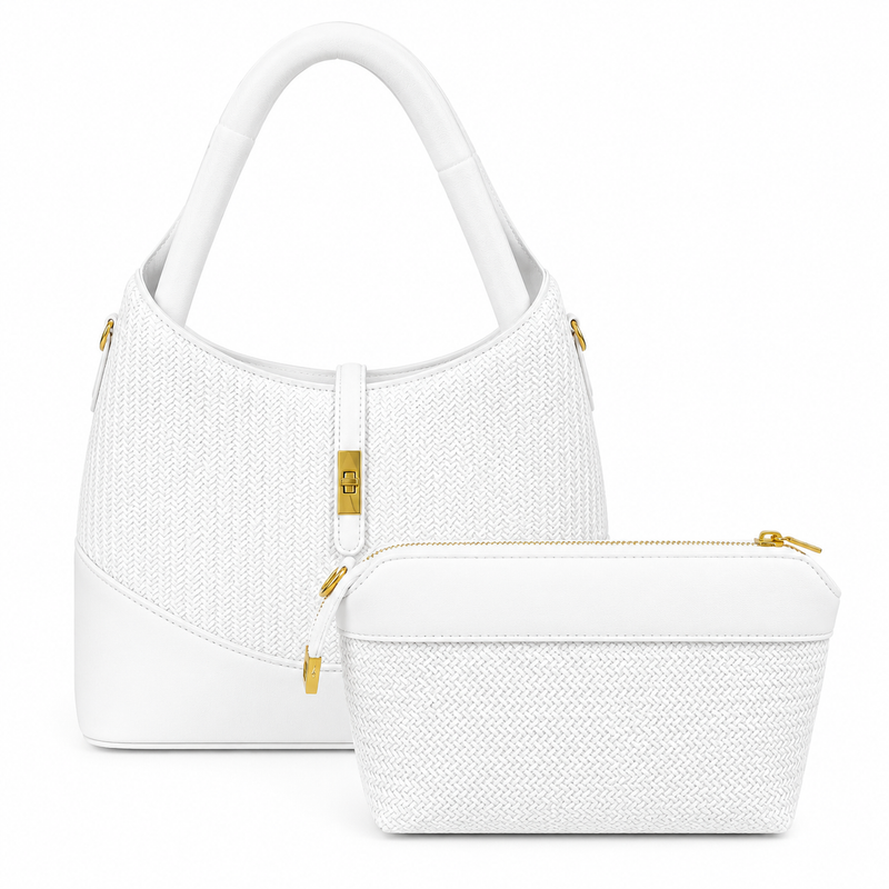 Woven tote bag-White - Sarai Afrique
