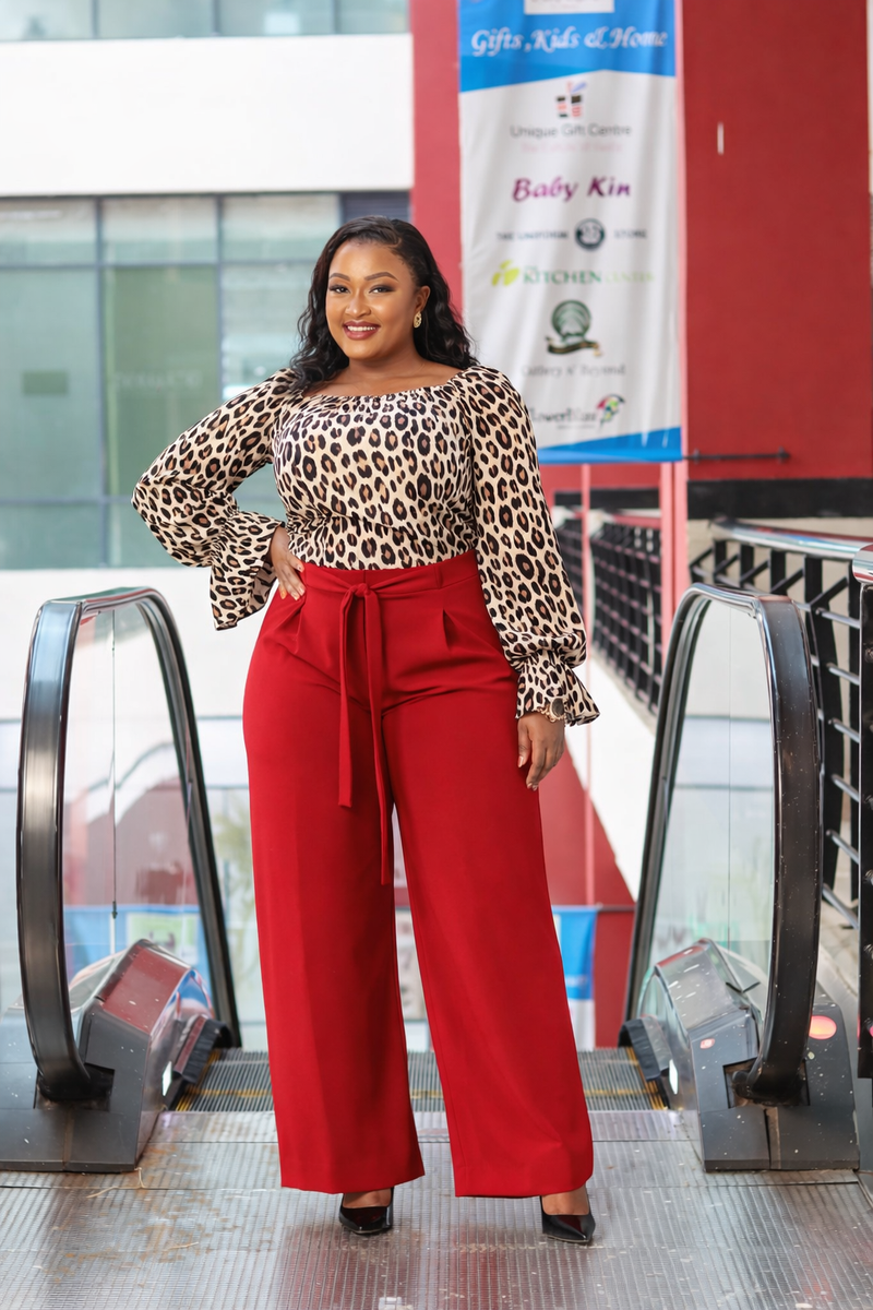 Pleated Waist Wine Red Pants