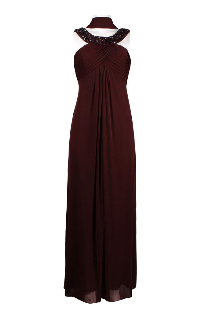 Round Neck Beaded Gown , burgundy, Gown, new arrival, round neckline, sleeveless,- Sarai Afrique