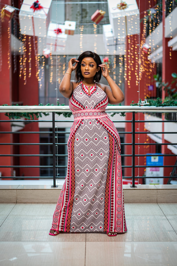 pink tribal dress Tribal Mixed Media Maxi Dress L