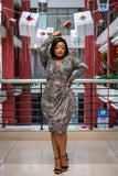 Gold black ruched dress