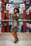 Gold black ruched dress
