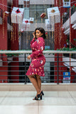 Maroon button belt dress