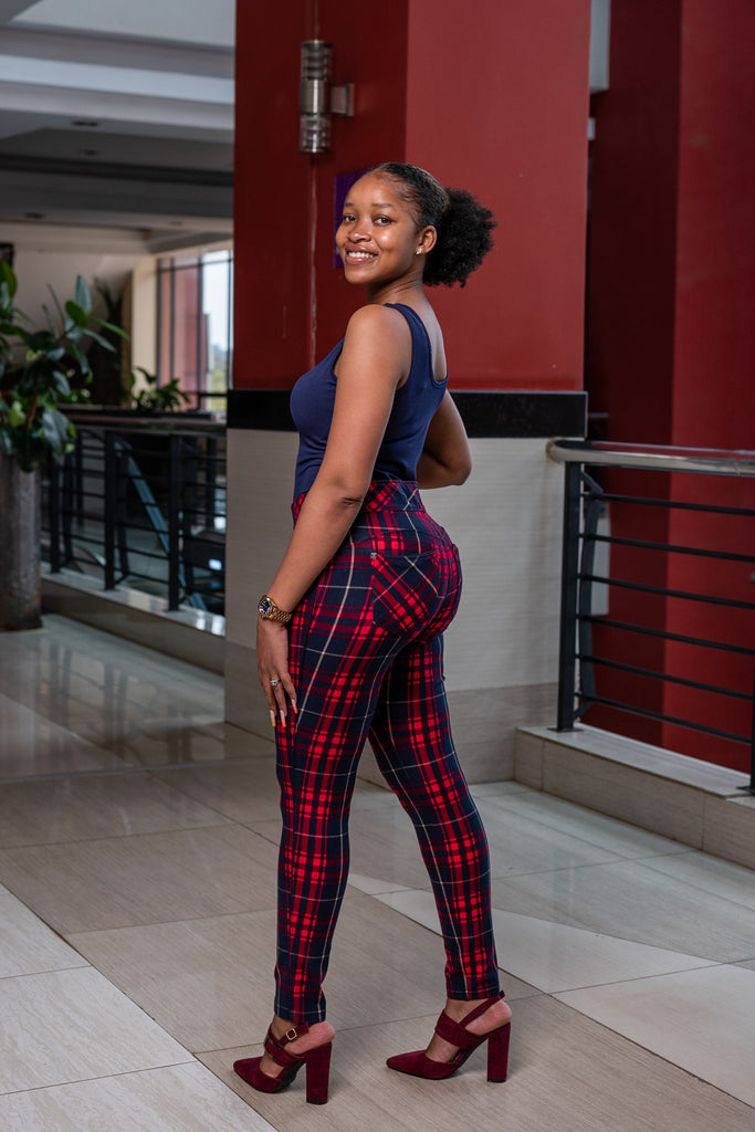 Red checked jeggings , pants,- Sarai Afrique