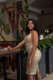 Gold strappy glitter dress , Dress,- Sarai Afrique