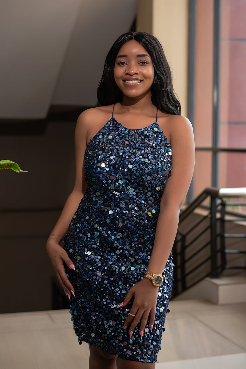 Navy sequence bare back dress , Dress,- Sarai Afrique