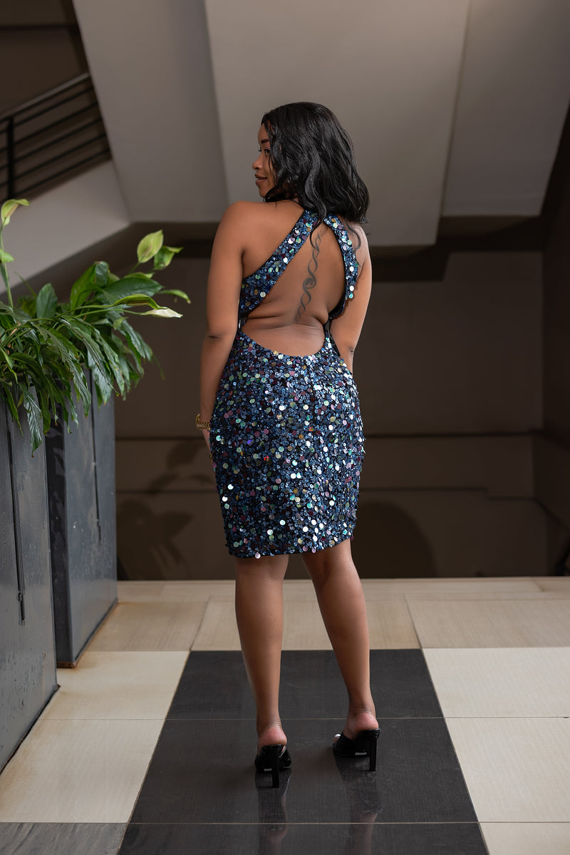 Navy sequence bare back dress , Dress,- Sarai Afrique