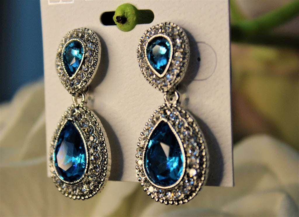 Teal crystall earrings , Jewellery,- Sarai Afrique