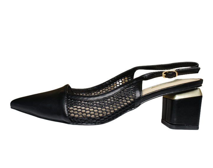 Black pointed mesh heel , Shoe, shoes,- Sarai Afrique